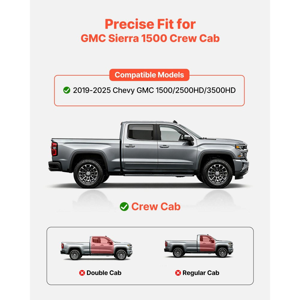 VEVOR Running Boards, 3 Inches Side Steps Compatible with 2019-2025 Chevy GMC 1500/2500HD/3500HD Crew Cab, Black Carbon