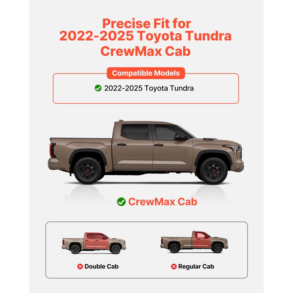 VEVOR Running Boards, 6 Inches Side Steps Compatible with 2022-2025 Toyota Tundra CrewMax Cab, Black Carbon Steel Nerf