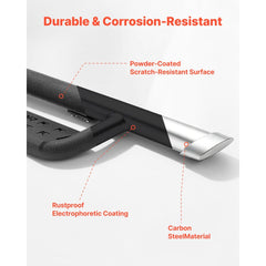 VEVOR Running Boards, 4 Inches Side Steps Compatible with 2024-2025 Toyota Tacoma Double Cab, Black Carbon Steel Nerf