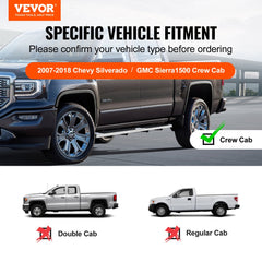 VEVOR Running Boards, 6" Step Bars Compatible with 2007-2018 Chevy Silverado/GMC Sierra 1500 Crew Cab/2019 2500HD
