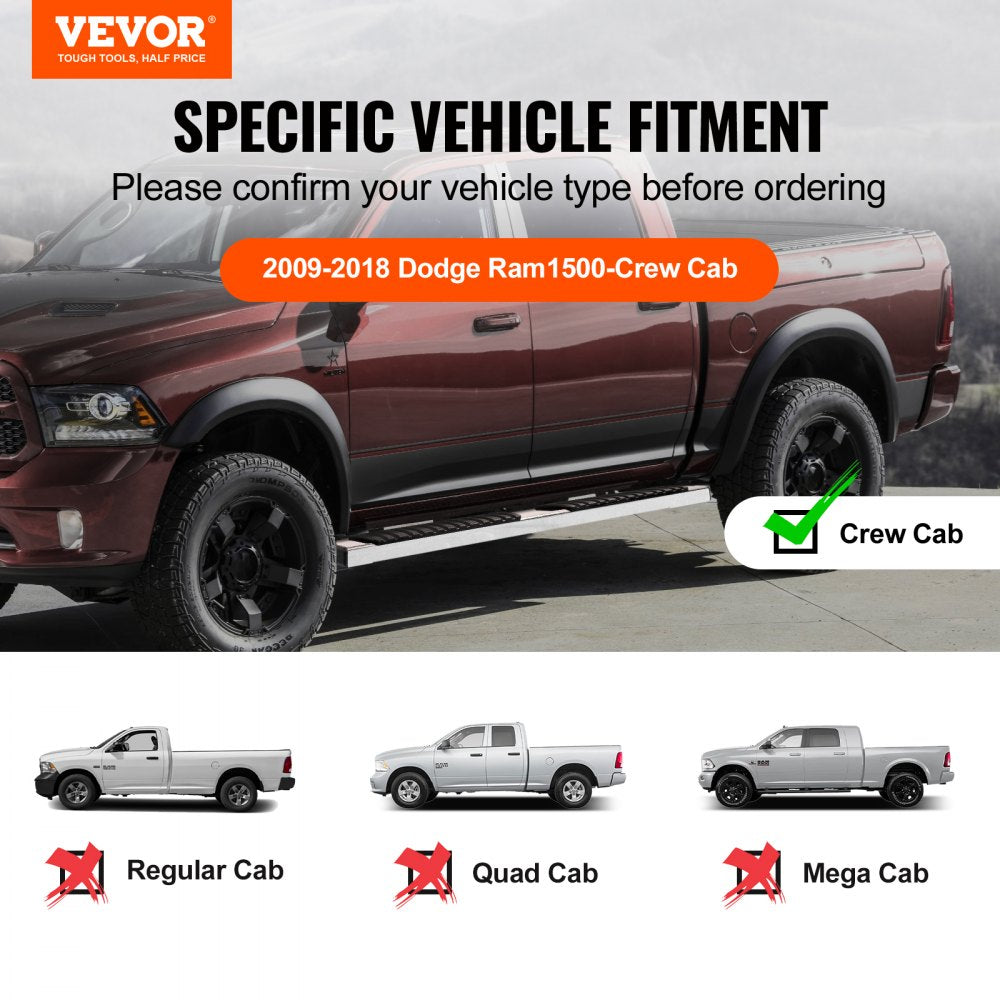 VEVOR Running Boards, 6" Step Bars Compatible with 2009-2018 Dodge Ram 1500/2010-2023 Ram 2500/3500 (Includes 2019-2023