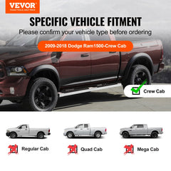 VEVOR Running Boards, 6" Step Bars Compatible with 2009-2018 Dodge Ram 1500/2010-2023 Ram 2500/3500 (Includes 2019-2023