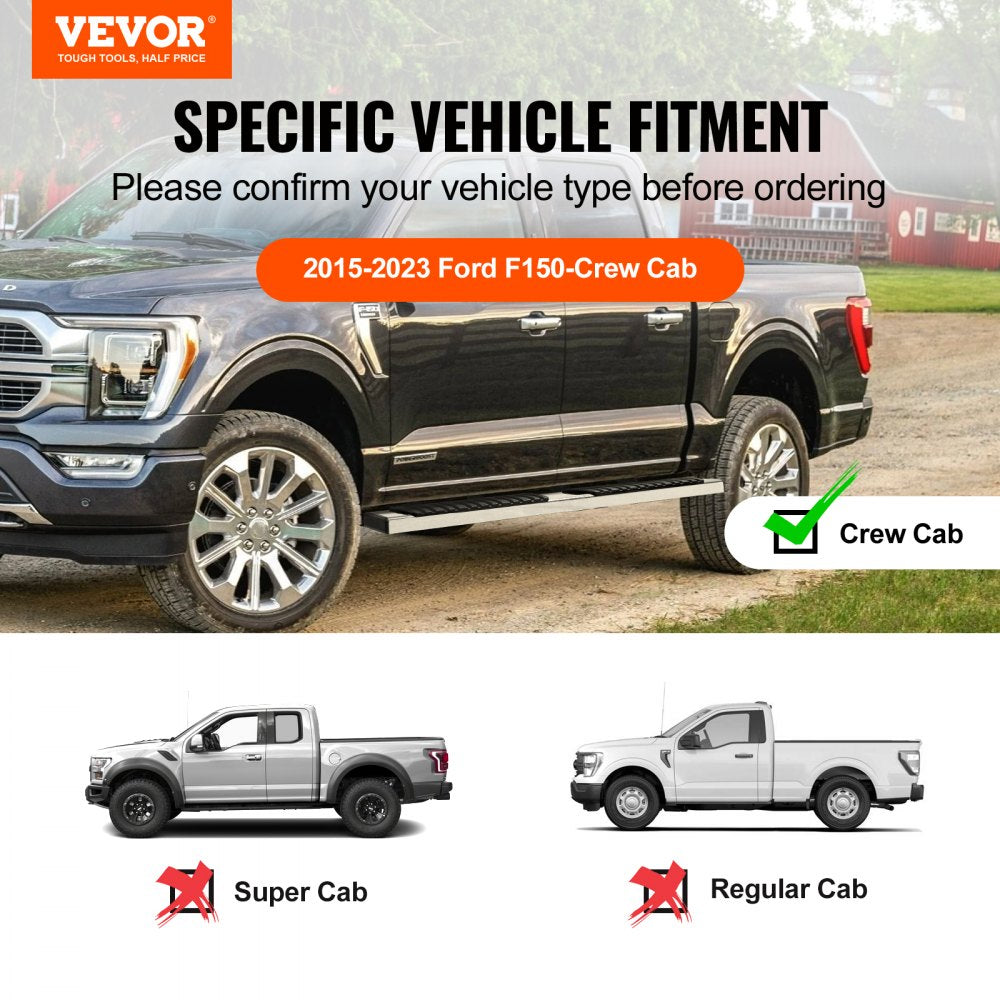 VEVOR Running Boards, 6" Step Bars Compatible with 2015-2023 Ford F150-Crew Cab/2017-2023 Ford F-250 F-350 Super Duty
