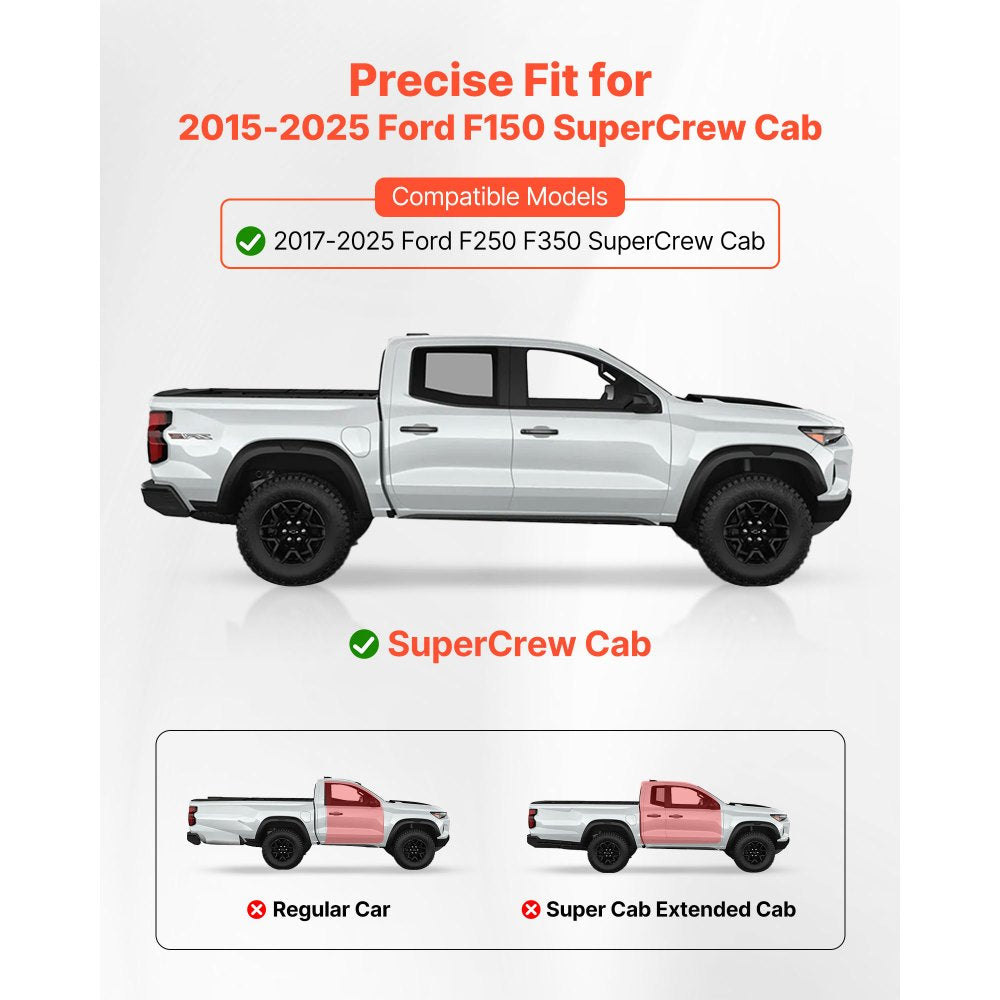 VEVOR Running Boards, 6 Inches Side Steps Compatible with 2015-2025 Ford F150 SuperCrew Cab, 2017-2025 Ford F150