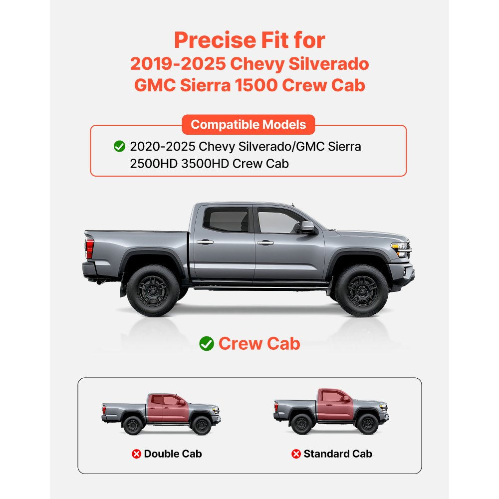 VEVOR Running Boards, 6 Inches Side Steps Compatible with 2019-2025 Chevy Silverado/GMC Sierra 1500 Crew Cab, 2020-2025