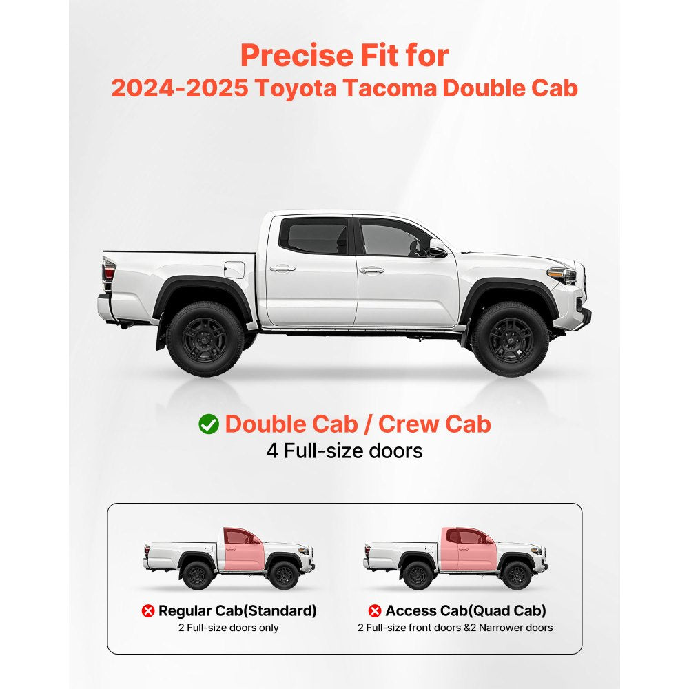 VEVOR Running Boards, 6 Inches Side Steps Compatible with 2024-2025 Toyota Tacoma Double Cab, Black Carbon Steel Nerf