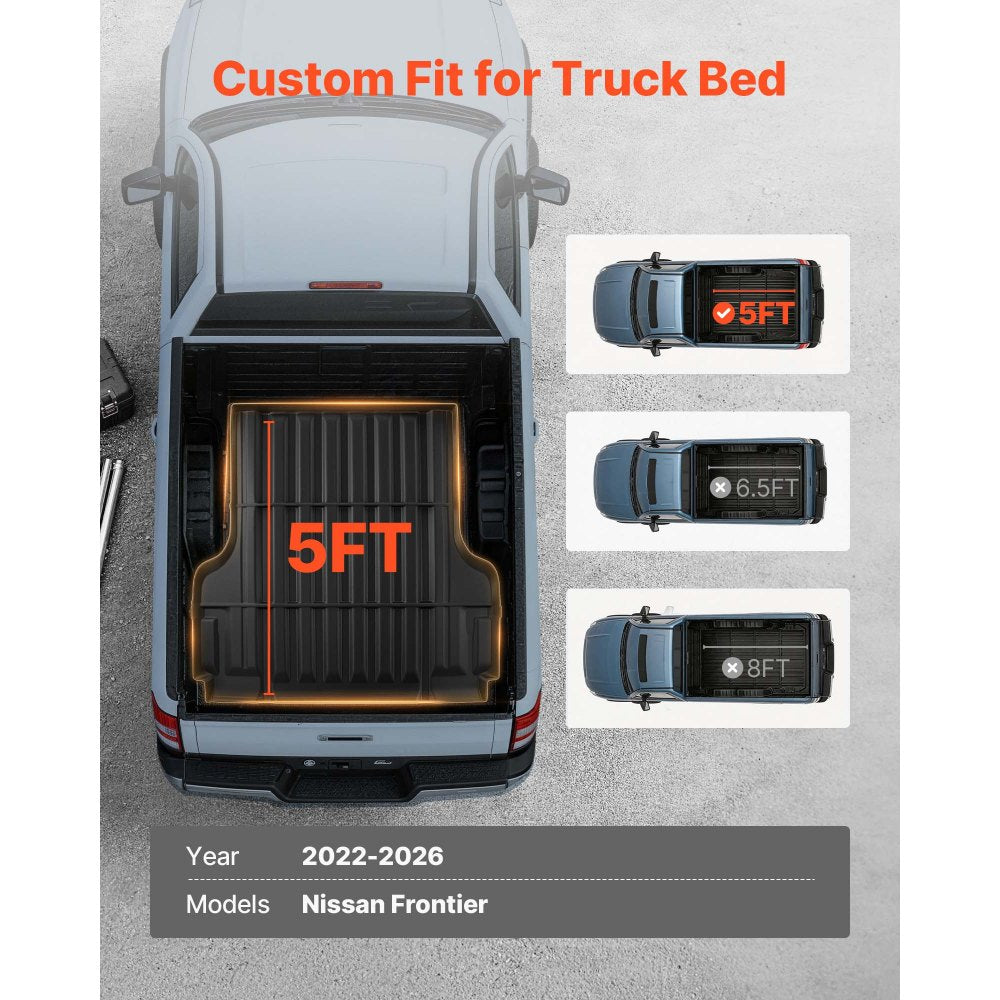 VEVOR Truck Bed Mat, TPE, Compatible with 2022-2026 Nissan Frontier Bed, Heavy Duty Custom Fit, All Weather Protection