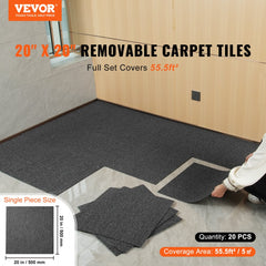 VEVOR Carpet Tiles Reusable, 20"x 20" Carpet Squares With Padding Attached, Soft Padded Carpet Tiles, Easy Install DIY