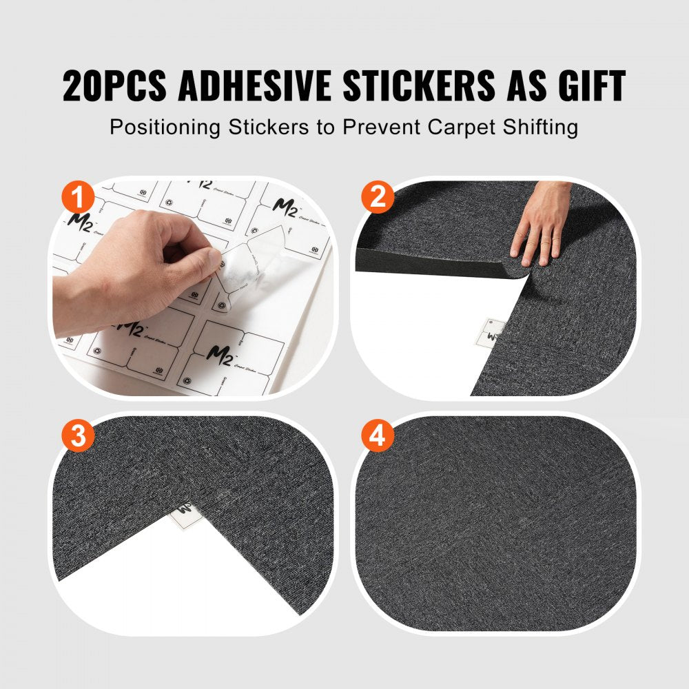 VEVOR Carpet Tiles Reusable, 20"x 20" Carpet Squares With Padding Attached, Soft Padded Carpet Tiles, Easy Install DIY