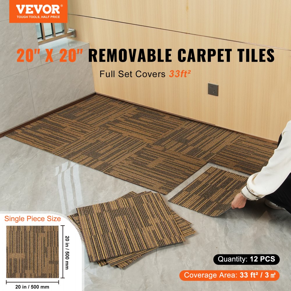 VEVOR Carpet Tiles Reusable, 20"x 20"Carpet Squares With Padding Attached, Soft Padded Carpet Tiles, Easy Install DIY