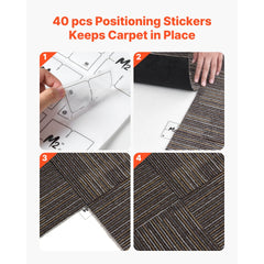 VEVOR Carpet Tiles Reusable 24x24 inch, 24 PCS Modular Carpet Square Rug, Commercial Floor Soft Padded for Seamless