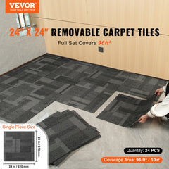 VEVOR Carpet Tiles Reusable, 24"x 24"Carpet Squares With Padding Attached, Soft Padded Carpet Tiles, Easy Install DIY