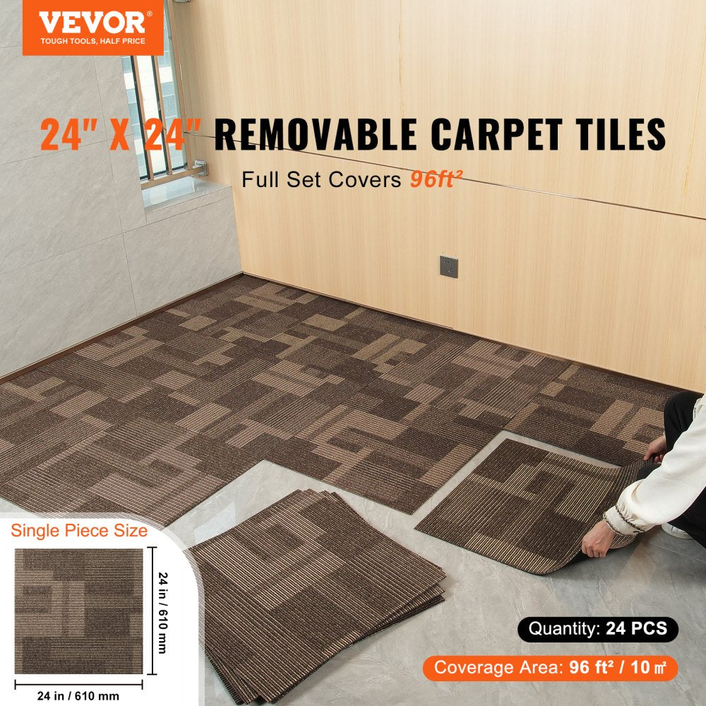 VEVOR Carpet Tiles Reusable, 24"x 24"Carpet Squares With Padding Attached, Soft Padded Carpet Tiles, Easy Install DIY