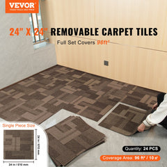 VEVOR Carpet Tiles Reusable, 24"x 24"Carpet Squares With Padding Attached, Soft Padded Carpet Tiles, Easy Install DIY