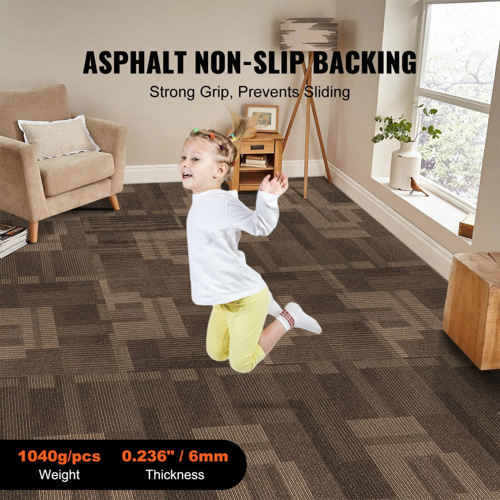 VEVOR Carpet Tiles Reusable, 24"x 24"Carpet Squares With Padding Attached, Soft Padded Carpet Tiles, Easy Install DIY