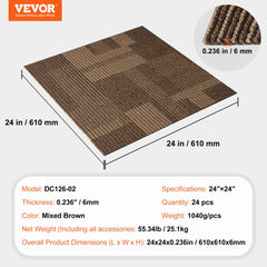 VEVOR Carpet Tiles Reusable, 24"x 24"Carpet Squares With Padding Attached, Soft Padded Carpet Tiles, Easy Install DIY