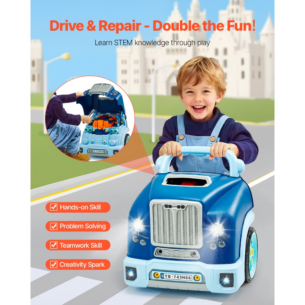 VEVOR Engine Toy, 60 Pieces, Kids Mechanic Car Repair Set with Removable Parts, Lights and Sounds, Steering Wheel and