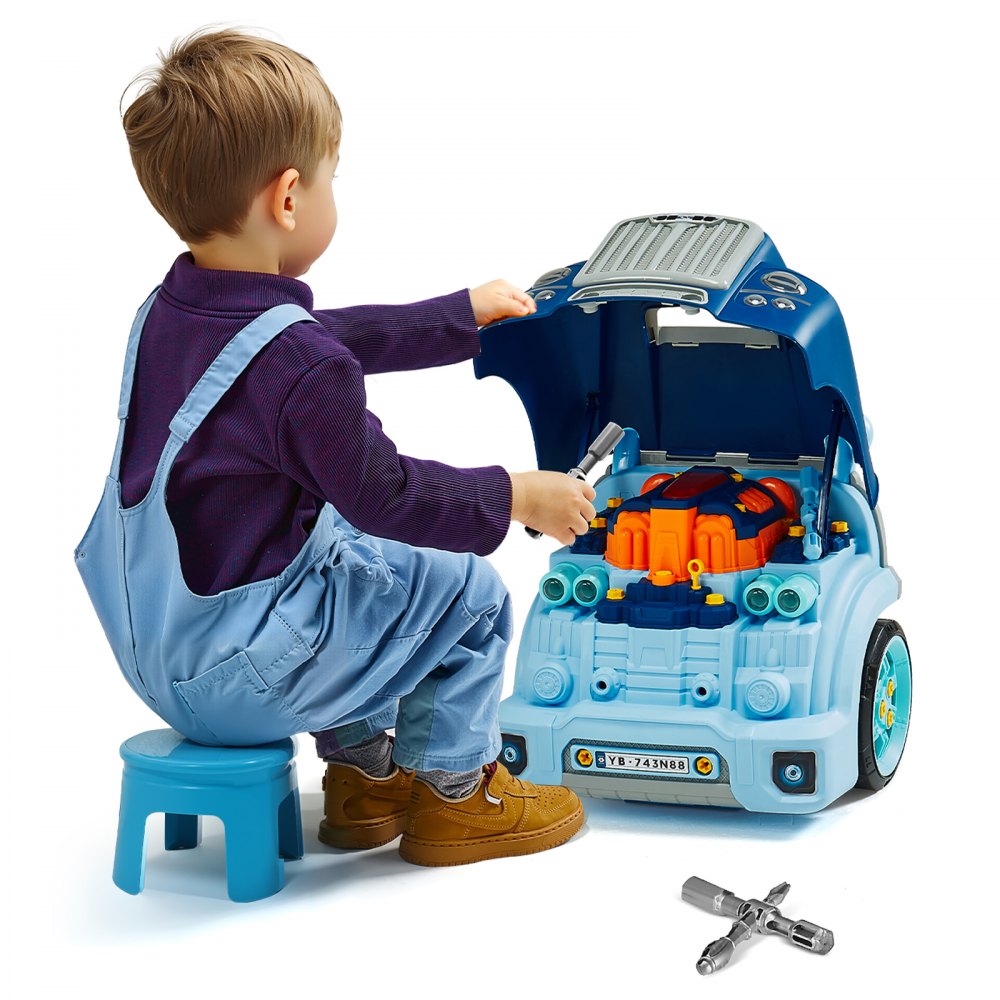 VEVOR Engine Toy, 60 Pieces, Kids Mechanic Car Repair Set with Removable Parts, Lights and Sounds, Steering Wheel and