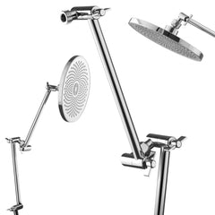 VEVOR Shower Head Extension Arm, 16 inches, Brass Shower Arm Extender with Flexible Adjustable Angle Height, Chrome