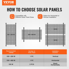 VEVOR 2 Sets Solar Panel Mounting Brackets 45-Inch, 0 to 90° Adjustable Tilt Mount Brackets Support 100-400W Solar