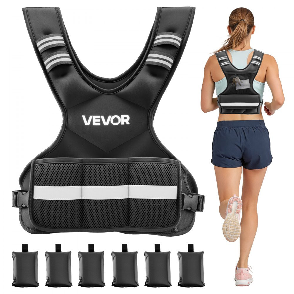 VEVOR Adjustable Weighted Vest, 4-10 lbs Comfortable X-Shape Body Weight Vest Set with 6 Weight Packs and Reflective