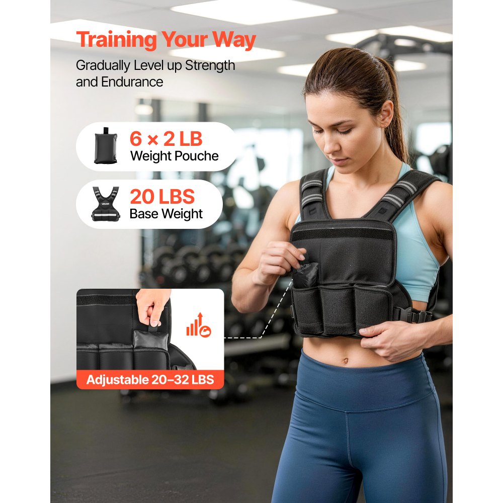 VEVOR Adjustable Weighted Vest, 20-32 lbs Comfortable X-Shape Body Weight Vest Set with 6 Weight Packs and Reflective