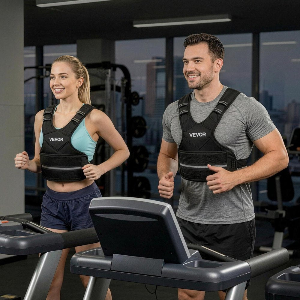 VEVOR Adjustable Weighted Vest, 11-20lb Weight Vest with 6 Ironsand Weights and Reflective Stripe, Body Weight Vest