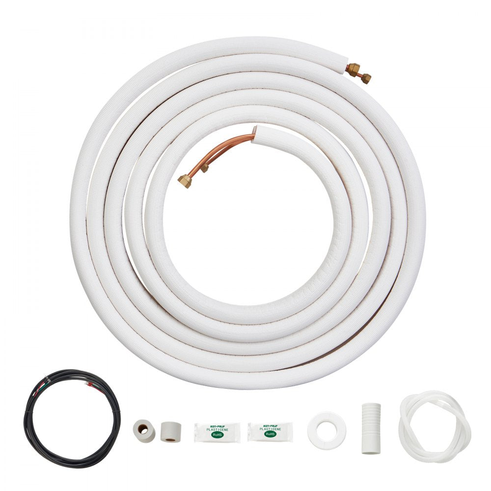 VEVOR 25FT Mini Split Line Set, 1/4" & 3/8" O.D Copper Pipes Tubing and Triple-Layer Insulation, for Air Conditioning