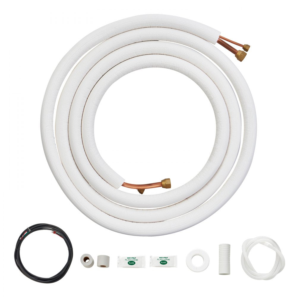 VEVOR 16FT Mini Split Line Set, 1/4" & 1/2" O.D Copper Pipes Tubing and Triple-Layer Insulation, for Air Conditioning