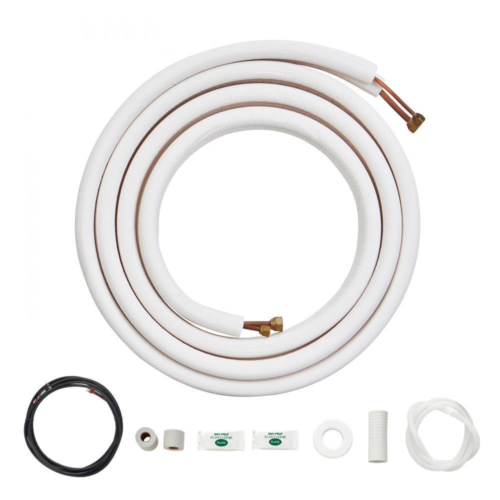 VEVOR 16FT Mini Split Line Set, 1/4" & 3/8" O.D Copper Pipes Tubing and Triple-Layer Insulation, for Air Conditioning