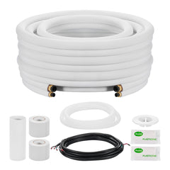 VEVOR 50ft Mini Split Line Set, 1/4" & 3/8" OD AC Copper Tubing Pipe, 3/8 White PE Thickened Insulated Coil with Flared