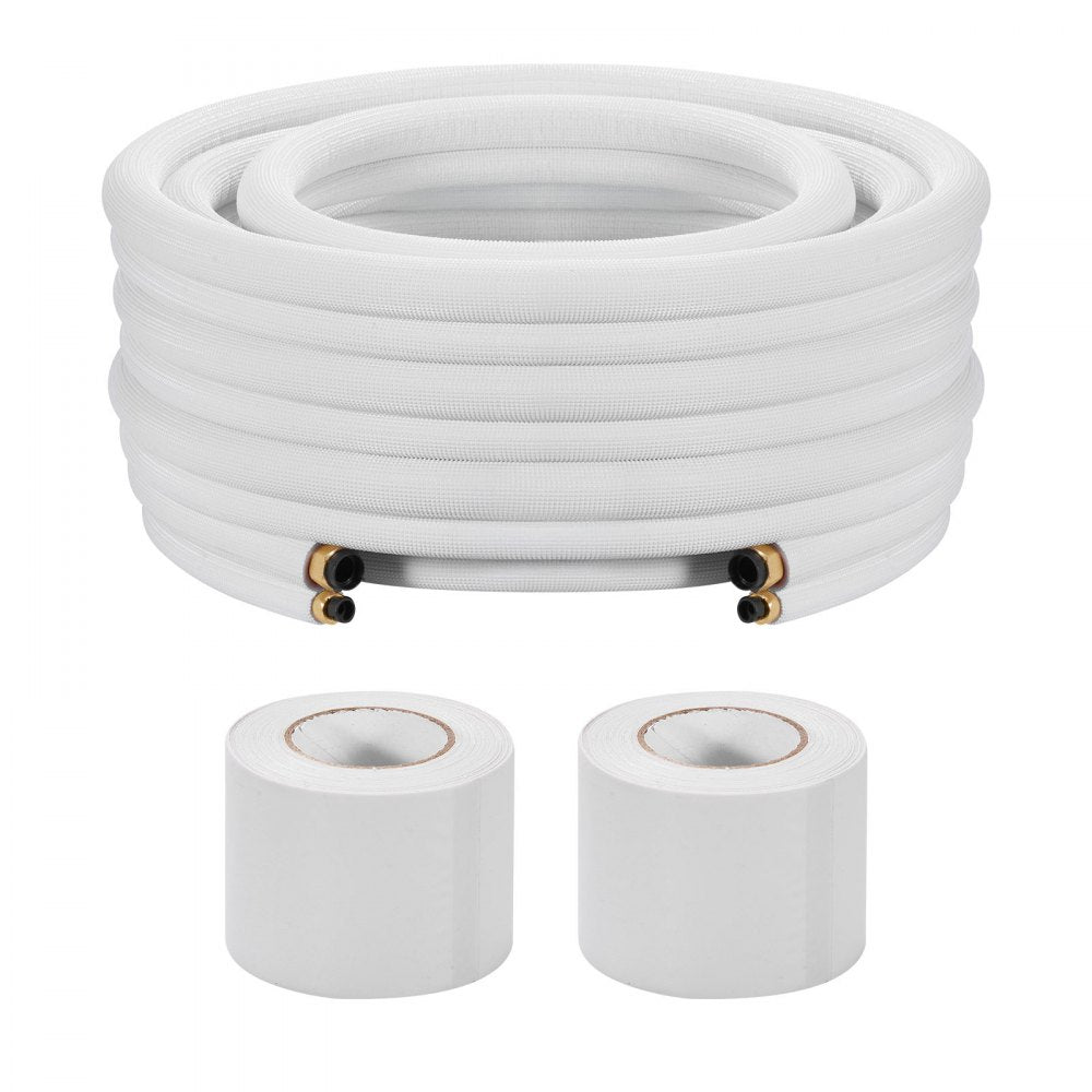 VEVOR 100ft Mini Split Line Set, 3/8" & 5/8" OD AC Copper Tubing Pipe, 3/8 White PE Thickened Insulated Coil with