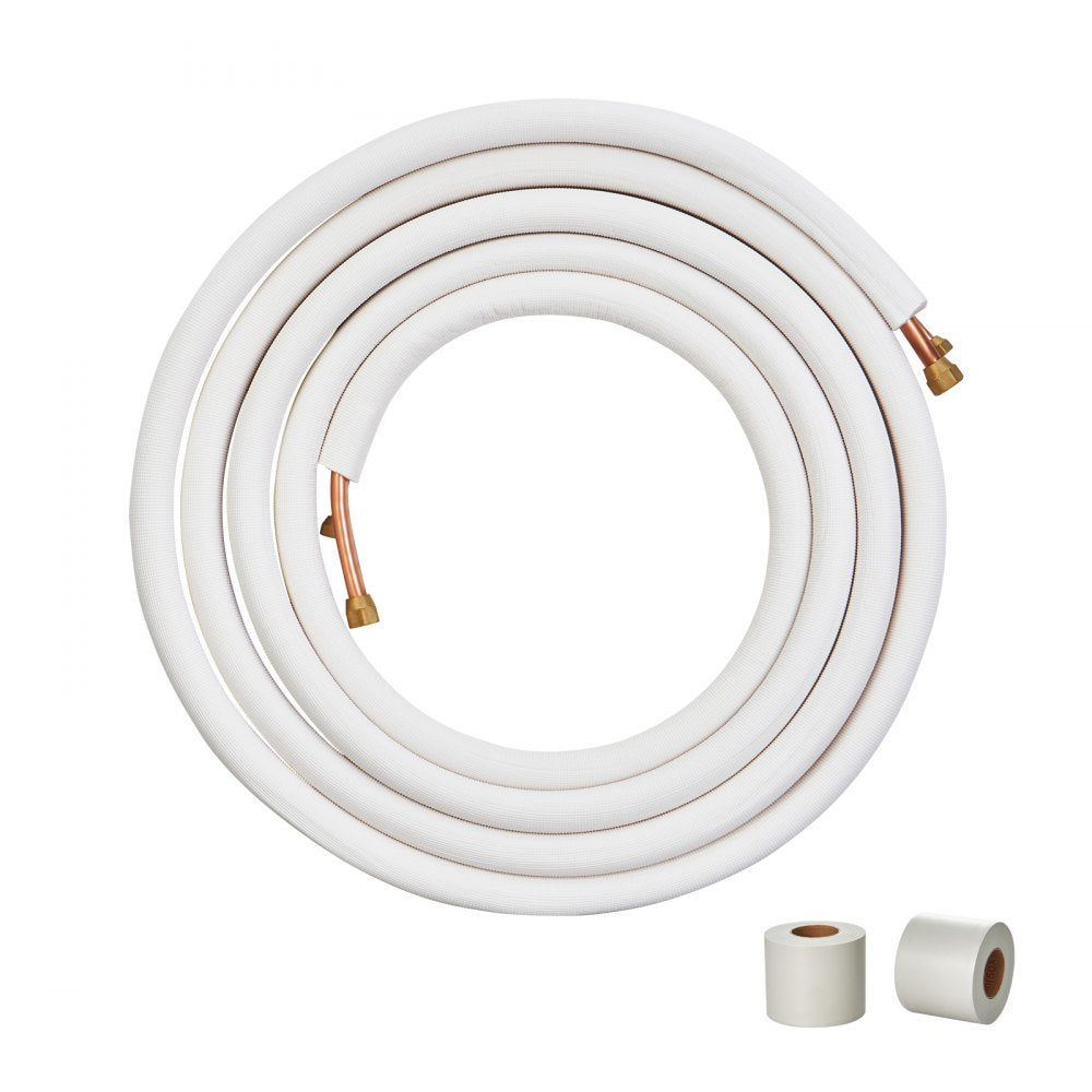 VEVOR 25FT Mini Split Line Set, 1/4" & 3/8" O.D Copper Pipes Tubing and Triple-Layer Insulation, for Mini Split Air