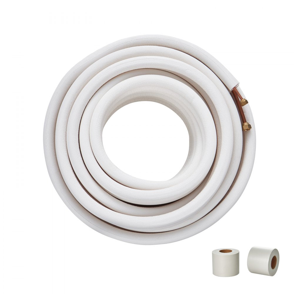 VEVOR 50FT Mini Split Line Set, 1/4" & 3/8" O.D Copper Pipes Tubing and Triple-Layer Insulation, for Mini Split Air
