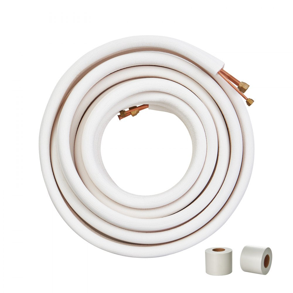 VEVOR 50FT Mini Split Line Set, 1/4" & 1/2" O.D Copper Pipes Tubing and Triple-Layer Insulation, for Mini Split Air