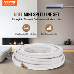 VEVOR 50FT Mini Split Line Set, 3/8" & 5/8" O.D Copper Pipes Tubing and Triple-Layer Insulation, for Mini Split Air