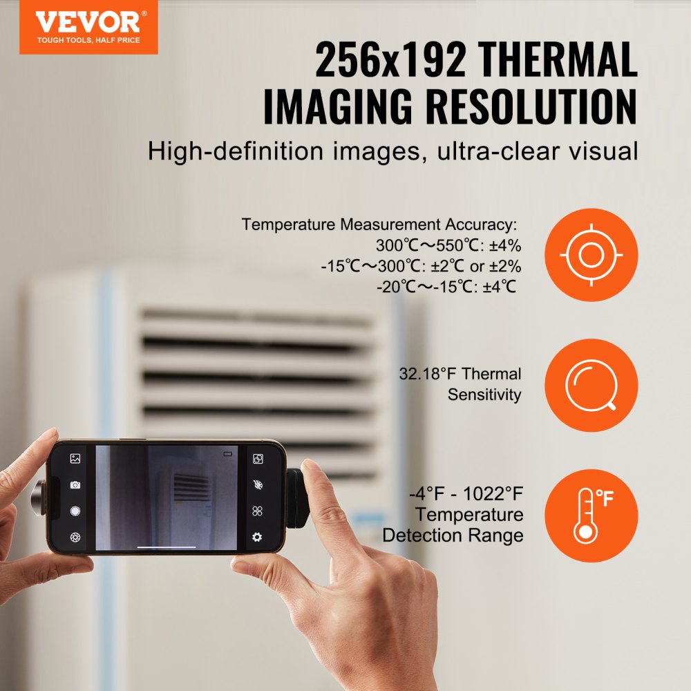 VEVOR Thermal Imaging Camera for Android & IOS, 256 x 192 IR High Resolution, Wireless Infrared Thermal Imager with