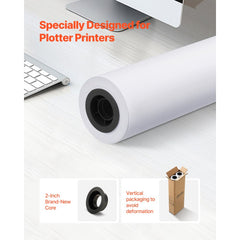 VEVOR Wide Format Paper, 24 in x 150 ft Plotter Roll, 2 Rolls CAD Bond Rolls with 2 in Core, 20 LB Bond Paper Rolls