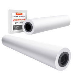 VEVOR Wide Format Paper, 24 in x 150 ft Plotter Roll, 2 Rolls CAD Bond Rolls with 2 in Core, 20 LB Bond Paper Rolls