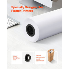 VEVOR Wide Format Paper, 24 in x 300 ft Plotter Roll, 2 Rolls CAD Bond Rolls with 2 in Core, 20 LB Bond Paper Rolls