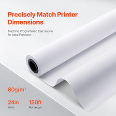 VEVOR Wide Format Paper, 24 in x 150 ft Plotter Paper, 6 Rolls CAD Bond Rolls with 2 in Core, 20 LB Bond Paper Rolls
