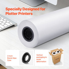 VEVOR Wide Format Paper, 24 in x 500 ft Plotter Paper, 2 Rolls CAD Bond Rolls with 3 in Core, 20 LB Bond Paper Rolls