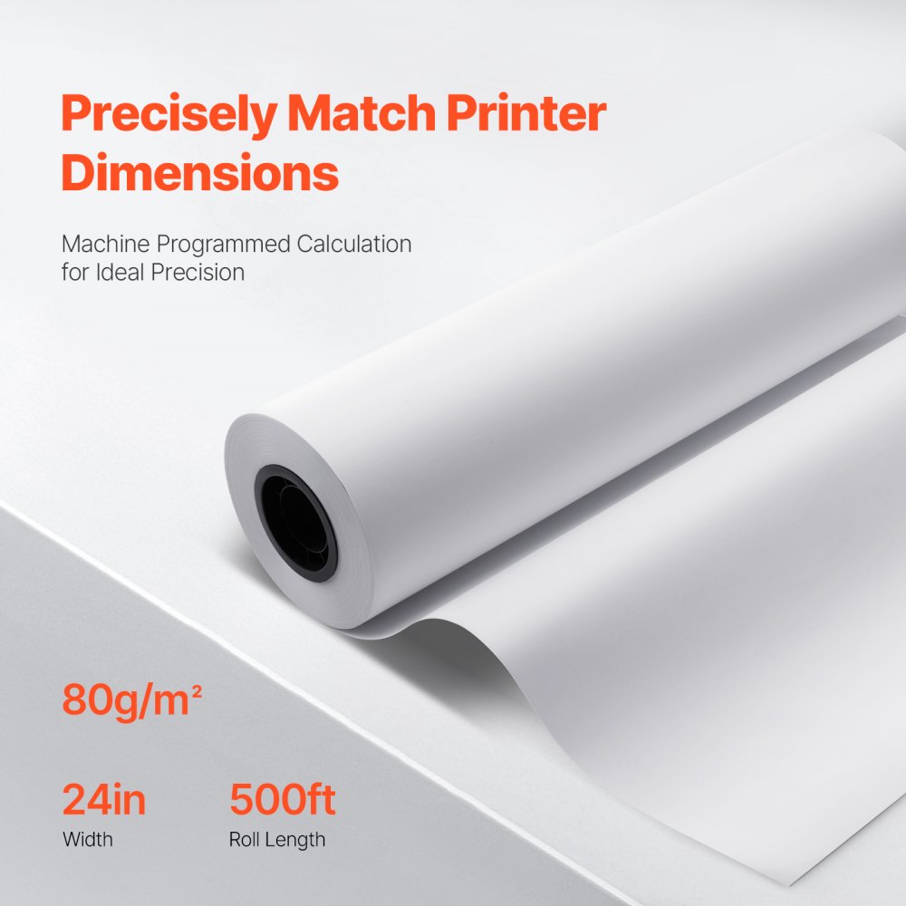 VEVOR Wide Format Paper, 24 in x 500 ft Plotter Paper, 2 Rolls CAD Bond Rolls with 3 in Core, 20 LB Bond Paper Rolls