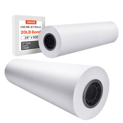 VEVOR Wide Format Paper, 24 in x 500 ft Plotter Paper, 2 Rolls CAD Bond Rolls with 3 in Core, 20 LB Bond Paper Rolls