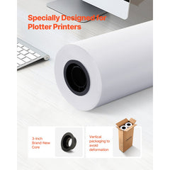 VEVOR Wide Format Paper, 30 in x 500 ft Plotter Roll, 2 Rolls CAD Bond Rolls with 3 in Core, 20 LB Bond Paper Rolls