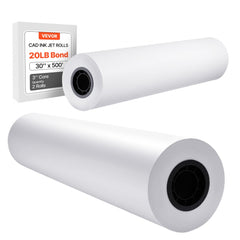VEVOR Wide Format Paper, 30 in x 500 ft Plotter Roll, 2 Rolls CAD Bond Rolls with 3 in Core, 20 LB Bond Paper Rolls