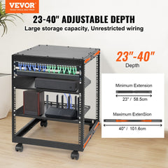 VEVOR 12U Open Frame Server Rack, 23-40 in Adjustable Depth, Free Standing or Wall Mount Network Server Rack, 4 Post AV