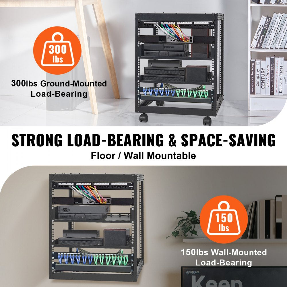 VEVOR 12U Open Frame Server Rack, 23-40 in Adjustable Depth, Free Standing or Wall Mount Network Server Rack, 4 Post AV