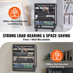 VEVOR 12U Open Frame Server Rack, 23-40 in Adjustable Depth, Free Standing or Wall Mount Network Server Rack, 4 Post AV