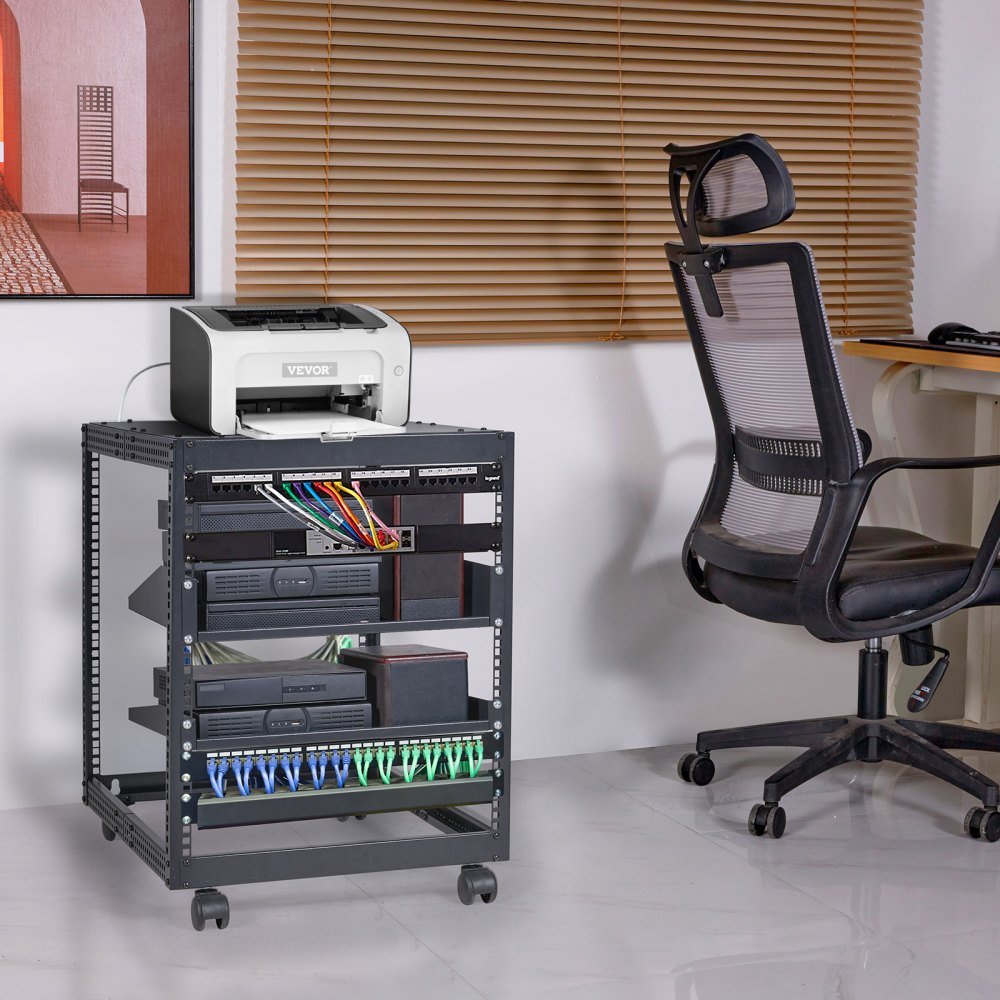 VEVOR 12U Open Frame Server Rack, 23-40 in Adjustable Depth, Free Standing or Wall Mount Network Server Rack, 4 Post AV